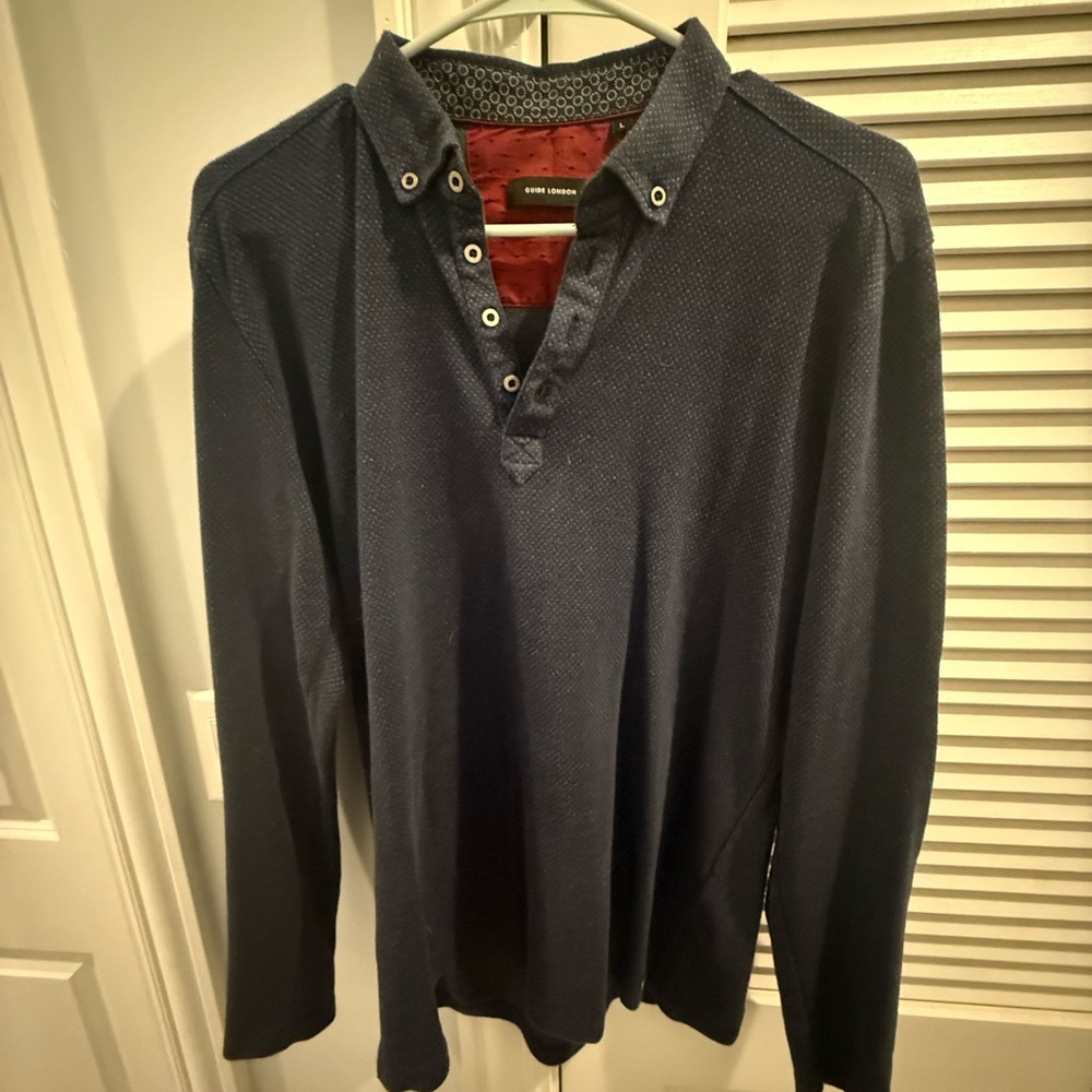 Guide London Blue Polo Sweater with Ribbed Cuffs